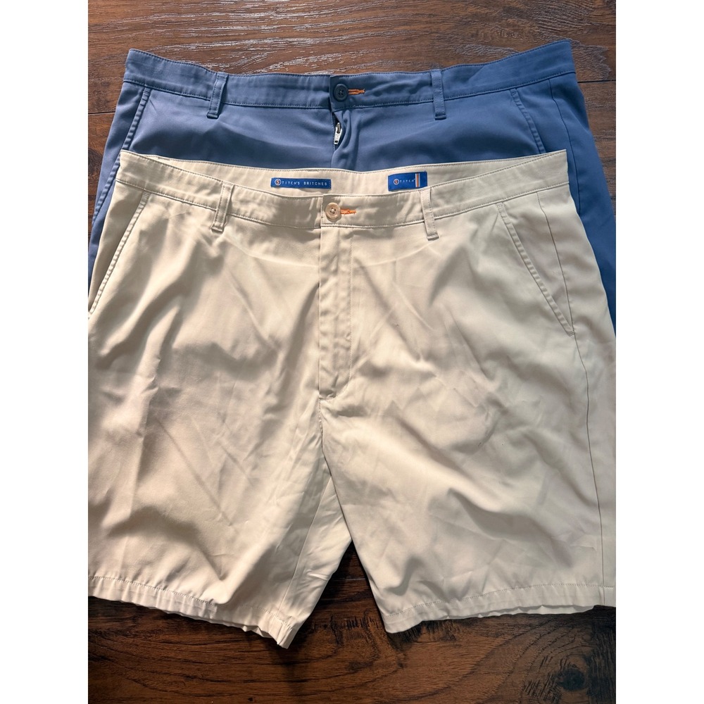 Lot of 2 Stitch Golf Mens 40 Performance Shorts Stitchs Britches Blue Khaki Tan